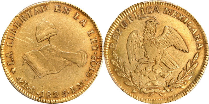 MEXICO. 4 Escudos, 1825-Mo JM. Mexico City Mint. PCGS Genuine--Damage, AU Detail...