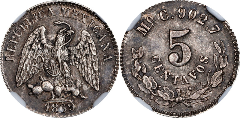 MEXICO. 5 Centavos, 1869-Mo C. Mexico City Mint. NGC MS-63.
KM-398.7.

Estima...