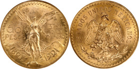 MEXICO. 50 Pesos, 1921. Mexico City Mint. NGC MS-63.
Fr-172; KM-481. AGW: 1.205 oz.

Estimate: $2500.00- $3000.00