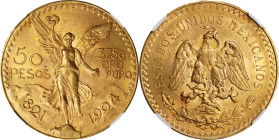 MEXICO. 50 Pesos, 1924. Mexico City Mint. NGC MS-62.
Fr-172; KM-481. AGW: 1.205 oz.

Estimate: $2200.00- $2800.00