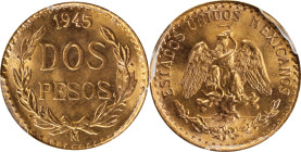 MEXICO. 2 Pesos, 1945-Mo. Mexico City Mint. PCGS MS-67.
Fr-170R; KM-461. AGW: 0.0482 oz.

Estimate: $150.00- $300.00