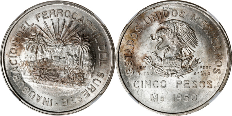 MEXICO. 5 Pesos, 1950-Mo. Mexico City Mint. NGC MS-65.
KM-466.

Estimate: $15...