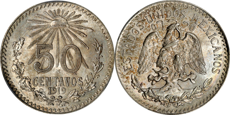 MEXICO. 50 Centavos, 1919-M. Mexico City Mint. PCGS MS-64.
KM-447.

Estimate:...