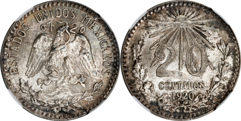 MEXICO. 20 Centavos, 1920-M. Mexico City Mint. NGC MS-66.
KM-438.

Estimate: ...