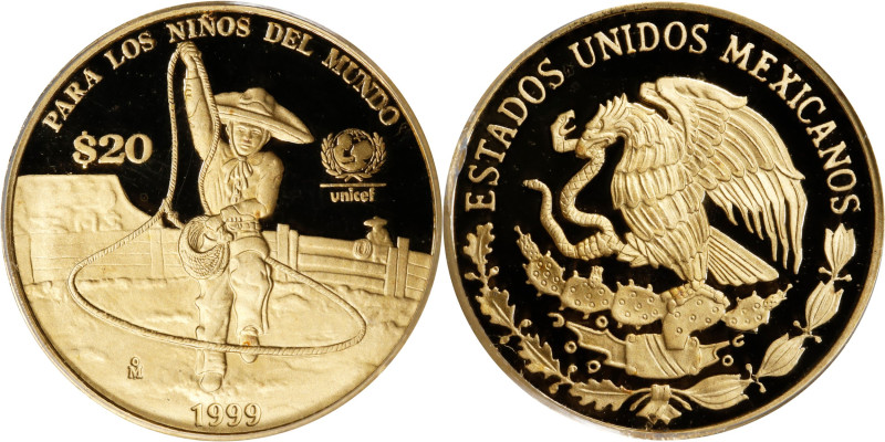 MEXICO. 20 Pesos, 1999-Mo. Mexico City Mint. PCGS PROOF-69 Deep Cameo.
Fr-209; ...