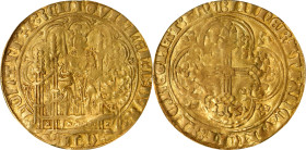 NETHERLANDS. Holland. Chaise D'Or, ND (1350-89). PCGS AU-53.
Fr-104. Obverse: Crowned ruler enthroned facing; Reverse: Floriated cross.
From the Aug...