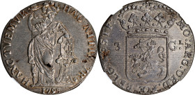 NETHERLANDS. West Friesland. 3 Gulden, 1795. Enkhuizen Mint. NGC MS-62.
Dav-1853; KM-9.4 (under Batavian Republic). "BELG:WESTF" on legend.

Estima...