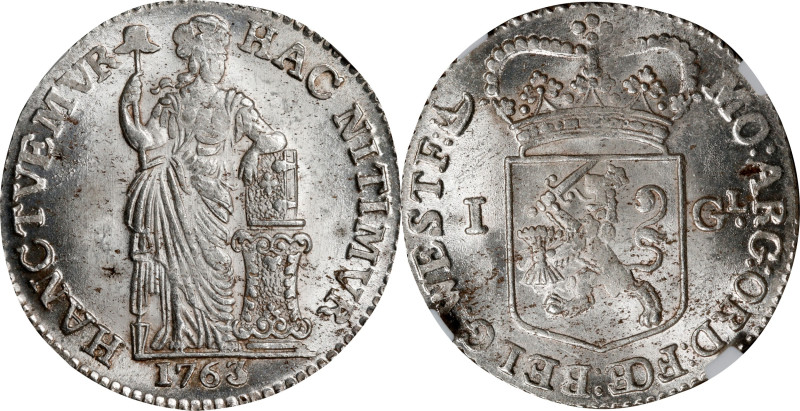 NETHERLANDS. West Friesland. Gulden, 1763. Enkhuizen Mint. NGC MS-64.
KM-97.5....