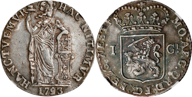 NETHERLANDS. West Friesland. Gulden, 1793. Enkhuizen Mint. NGC AU-58.
KM-97.5....
