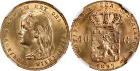 NETHERLANDS. 10 Gulden, 1897. Utrecht Mint. Wilhelmina I. NGC MS-65.
Fr-347; KM-118. AGW: 0.1947 oz.

Estimate: $400.00- $600.00
