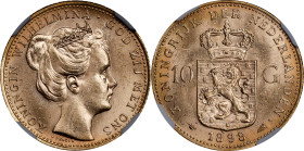 NETHERLANDS. 10 Gulden, 1898. Utrecht Mint. Wilhelmina I. NGC MS-63.
Fr-348; KM-124.

Estimate: $350.00- $450.00