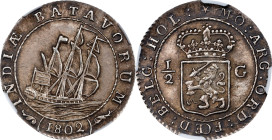 NETHERLANDS EAST INDIES. Batavian Republic. 1/2 Gulden, 1802. Enkhuizen Mint. NGC MS-63.
KM-82; Sch-490.

Estimate: $700.00- $1000.00