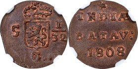 NETHERLANDS EAST INDIES. Batavian Republic. 1/2 Duit, 1808. NGC MS-65 Brown.
KM-75. Holland Arms.

Estimate: $300.00- $500.00