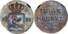 NETHERLANDS EAST INDIES. Sumatra. Kingdom of the Netherlands. Copper Duit Pattern, 1836. Utrecht Mint. William I. NGC MS-64 Brown.
KM-Pn20. Large "8"...