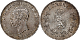 NORWAY. 2 Kroner, 1893. Kongsberg Mint. Oscar II. PCGS MS-62.
KM-359.
From the R & J Robertson Collection.

Estimate: $100.00- $200.00