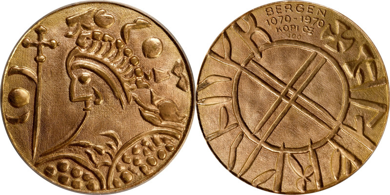 NORWAY. Founding of Bergen Gold Medal, 1970. PCGS SPECIMEN-69.
Weight: 48.09 gm...