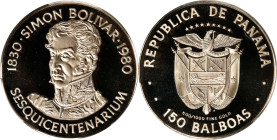 PANAMA. Gold 150 Balboas, 1980-FM. Pennsylvania (Franklin) Mint. PCGS PROOF-70 Deep Cameo.
KM-68.

Estimate: $250.00- $400.00
