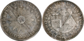 PERU. South Peru. 8 Reales, 1838-CUZCO MS. Cuzco Mint. PCGS AU-58.
KM-170.4.
From the Helena Collection.

Estimate: $400.00- $700.00