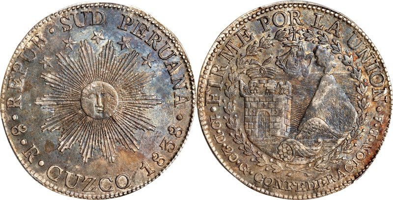 PERU. South Peru. 8 Reales, 1838-CUZCO BA. Cuzco Mint. PCGS Genuine--Cleaned, AU...