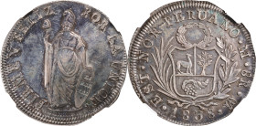 PERU. North Peru. Mint Error -- Double Struck -- 8 Reales, 1838-LIMA M. Lima Mint. NGC AU Details--Polished.
KM-155.

Estimate: $300.00- $500.00