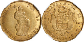 PERU. 2 Escudos, 1853-LM MB. Lima Mint. NGC MS-62.
Fr-65; KM-149.2. AGW: 0.1899 oz.

Estimate: $500.00- $750.00