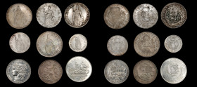 PERU. Nonet of Crowns & Minors (9 Pieces), 1830-1979. Average Grade: CHOICE VERY FINE.
Spanning over a century-and-a-half of Peruvian silver issues, ...
