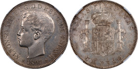 PHILIPPINES. Peso, 1897-SG V. Manila Mint. Alfonso XIII. NGC AU-58.
KM-157; Cal-122.

Estimate: $600.00- $800.00