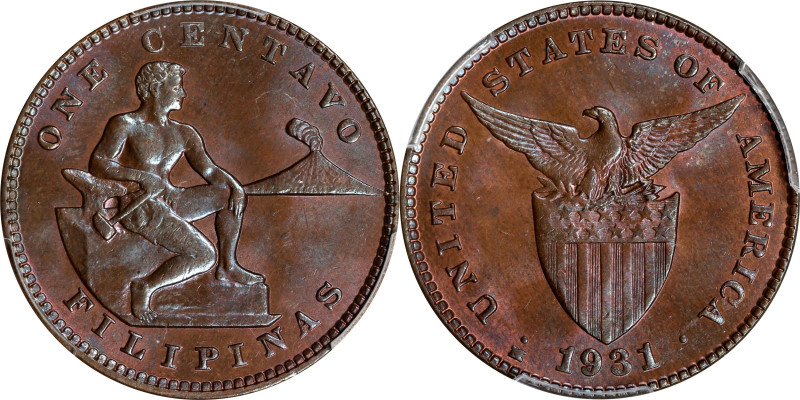 PHILIPPINES. Centavo, 1931-M. Manila Mint. PCGS MS-65 Brown.
KM-163; Allen-2.28...