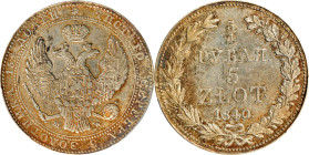 POLAND. 5 Zlotych (3/4 Ruble), 1840-MW. Warsaw Mint. Nicholas I. PCGS Genuine--Cleaned, AU Details.
KM-C-133.

Estimate: $100.00- $200.00