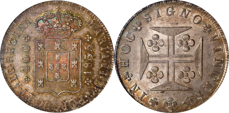 PORTUGAL. 400 Reis, 1835. Libson Mint. Maria II. PCGS MS-64.
KM-403.2.

Estim...