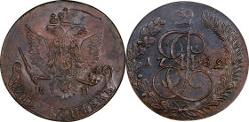 RUSSIA. 5 Kopeks, 1782-KM. Catherine II (the Great). NGC MS-62 Brown.
KM-C-59.5.
From the Sigma Collection.

Estimate: $100.00- $200.00