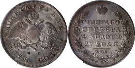 RUSSIA. Ruble, 1828-CNB HT. St. Petersburg Mint. Nicholas I. PCGS VF-35.
KM-C-161; Bit-106; Dav-282.

Estimate: $75.00- $150.00