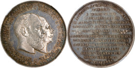 RUSSIA. Alexander III & Wilhelm II/Bilateral Trade with Germany Silver Medal, 1894. NGC MS-61.
Dia-1092.1. Diameter: 38mm. Obverse: Conjoined bare he...