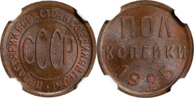 RUSSIA. 1/2 Kopek, 1925. NGC MS-65 Brown.
KM-Y-75.

Estimate: $60.00- $100.00