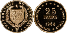 SENEGAL. 25 Francs, 1968. NGC PROOF-64 Ultra Cameo.
Fr-3; KM-2. AGW: 0.2315 oz. Struck to commemorate the 8th anniversary of independence.

Estimat...