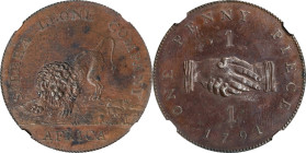 SIERRA LEONE. Sierra Leone Company. Penny, 1791. Birmingham (Soho) Mint. NGC PROOF-61 Brown.
KM-2.1. Bronzed 32mm with plain edge.
From the Augustan...