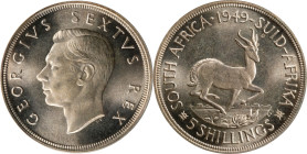 SOUTH AFRICA. 5 Shillings, 1949. George VI. PCGS PL-67.
KM-40.1. Mintage: 2,000.

Estimate: $100.00- $200.00