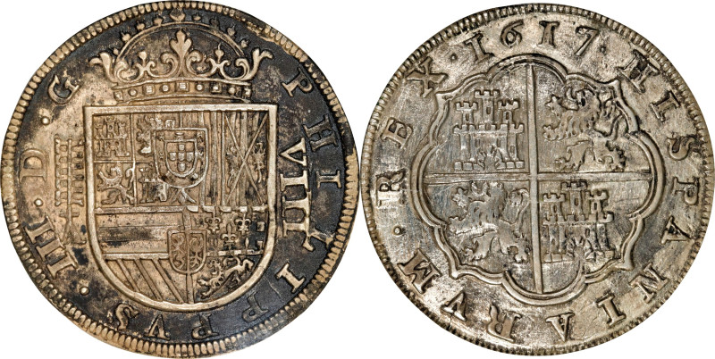 SPAIN. 8 Reales, 1617-A. Segovia Mint. Philip III. PCGS Genuine--Tooled, AU Deta...