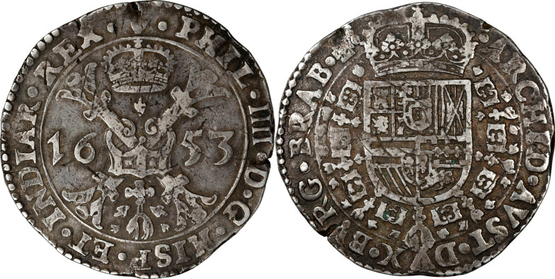 SPANISH NETHERLANDS. Brabant. Patagon, 1653. Antwerp Mint. Philip IV. VERY FINE....