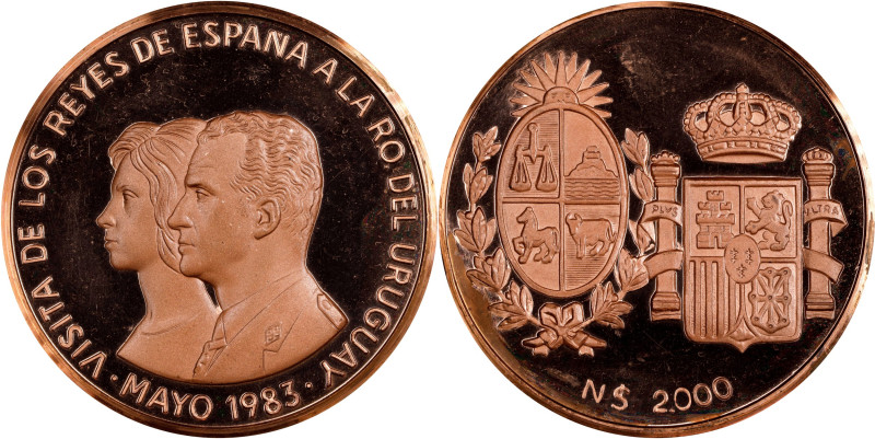 URUGUAY. 2000 Nuevos Pesos, 1983. Grade: CHOICE PROOF.
Diameter: 50.5mm. Struck...