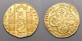 Le Royaume de France > Philippe VI (1328-1350)
Royal d'or. 2 Mai 1328.
A/ + PH'S°REX°/°FRA'°COR'°. Le roi couronné sous un dais gothique, tenant un ...