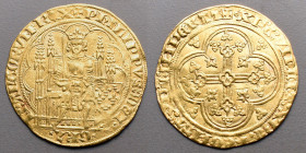 Le Royaume de France > Philippe VI (1328-1350)
Ecu d'or à la Chaise . 1ère émission (1er Janvier 1337).
A/ +PHILIPPVS+DEI++GRA+FRANCORVM+REX, ponct....