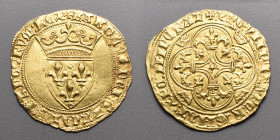 Le Royaume de France > Charles VI (1380-1422)
Ecu d'or . Pt 5=Toulouse . 3ème émission (11 Sept. 1389).
A/ + KAROLVS: DEI: GRACIA: FRANCORVM: REX Écu ...