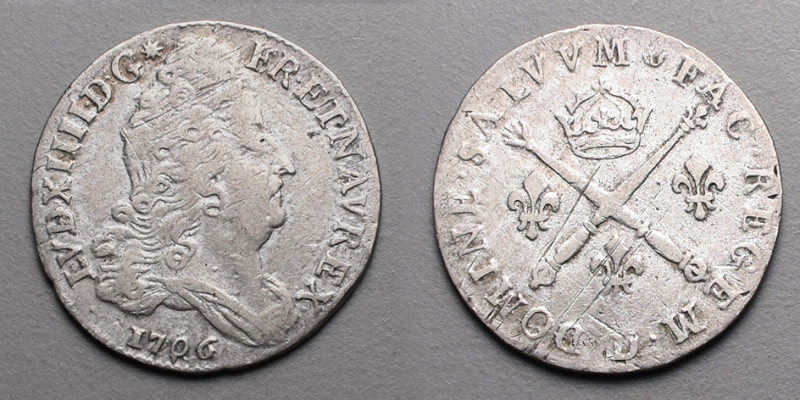 Le Royaume de France > Louis XIV (1643-1715)
10 Sols aux insignes . D=Lyon. 1706...