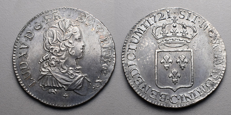 Le Royaume de France > Louis XV (1715-1774)
Demi-écu de France . C = Caen . 1721...
