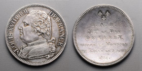 19e et 20e siècles, le systéme décimal > Louis XVIII> Première restauration (1814-1815) 
Module 5 francs. Lille. 1814.
A/ LOUIS XVIII ROI DE FRANCE. B...