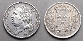 19e et 20e siècles, le systéme décimal > Louis XVIII > Second gouvernement royal (1815-1824).
1 Franc . A =Paris . 1818.
A/ LOUIS XVIII ROI DE FRANCE....