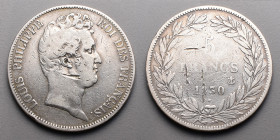 19e et 20e siècles, le systéme décimal > Louis-Philippe (1830-1848)
5 Francs 1830 sans le I.
A/ LOUIS PHILIPPE ROI DES FRANCAIS. Tête à droite du Roi
...