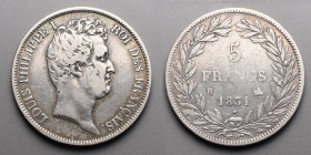 19e et 20e siècles, le systéme décimal > Louis-Philippe (1830-1848)
5 Francs . B =Rouen . 1831 .
A/ LOUIS PHILIPPE ROI DES FRANCAIS. Sa tête nue à dro...