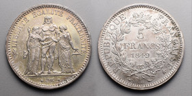 19e et 20e siècles, le systéme décimal > 2e République (1848-1852)
5 Francs "Hercule". A =Paris. 1849 .
A/ (différent)LIBERTE EGALITE FRATERNITE. Herc...
